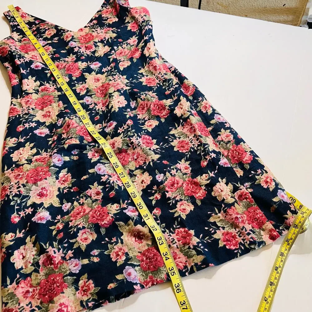 Boston Proper Linen Floral V Neck Dress Size 4 - Picture 6 of 7